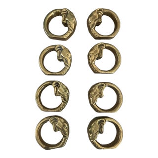 Vintage Brass Elephant Napkin Rings Set of 8 For Sale