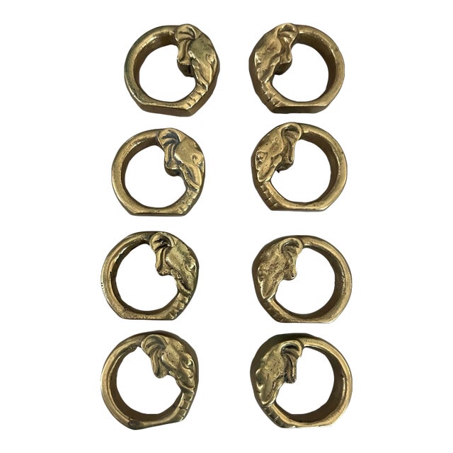 Vintage Brass Elephant Napkin Rings Set of 8 For Sale