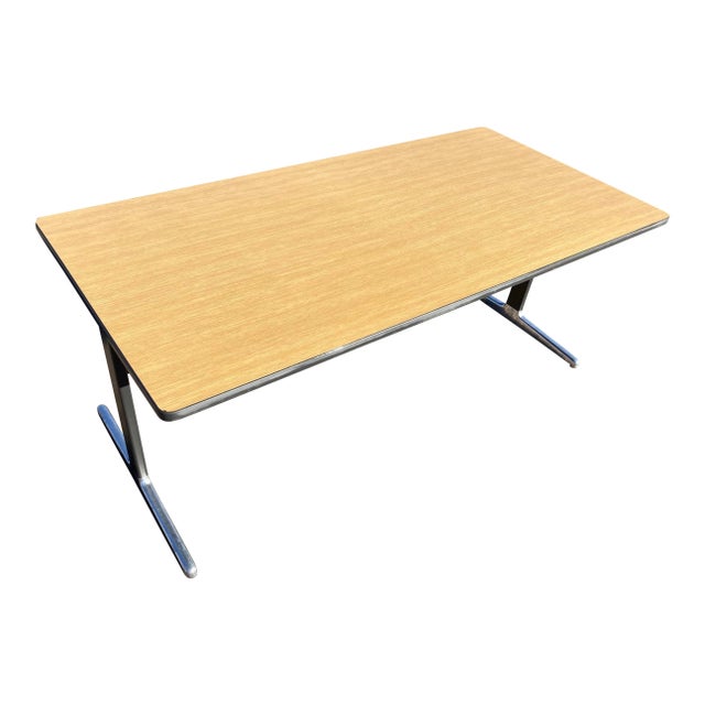 Vintage action office table in oak veneer, George Nelson for Herman Miller, circa 1982.