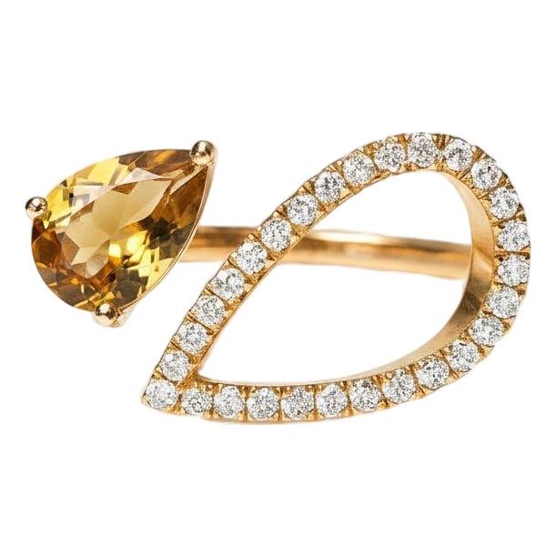Pear Citrine 14k Gold Ring, Size 7.25 For Sale