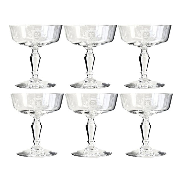 Antique French ‘B’ Monogram Champagne Coupes, Set of 6 For Sale