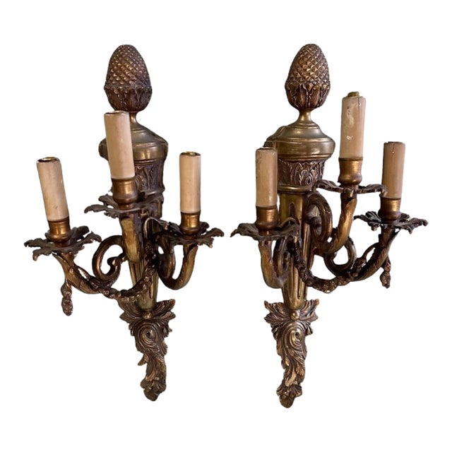 Pair French Gilt Metal Wall Sconces For Sale