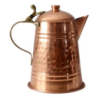 Vintage Hammered Copper Teapot With Brass Handle For Sale