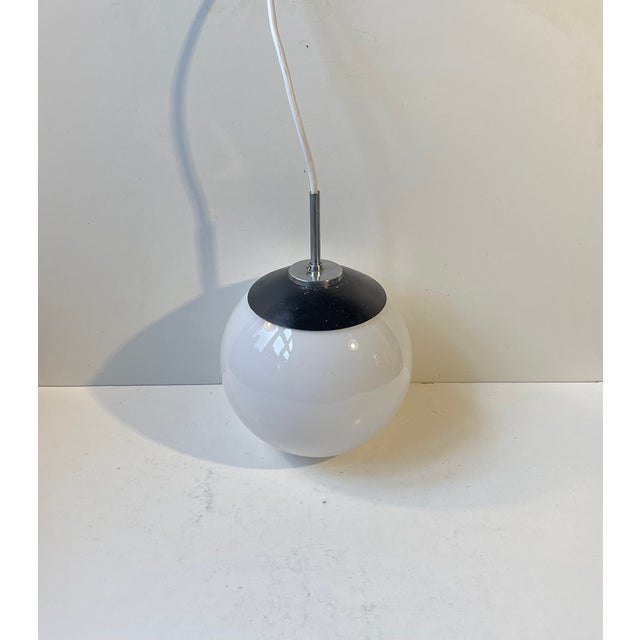 Lyfa Bauhaus White Opaline Glass Pendant Lamp from Lyfa, 1930s For Sale - Image 4 of 8