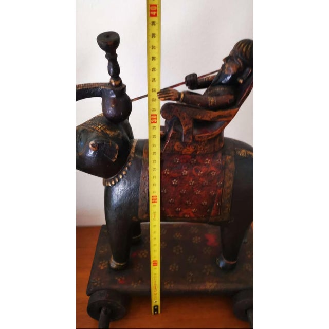 Pair of Polychrome Carved Wooden Elephant Toys on Wheels, 1800s. For Sale - Image 6 of 6