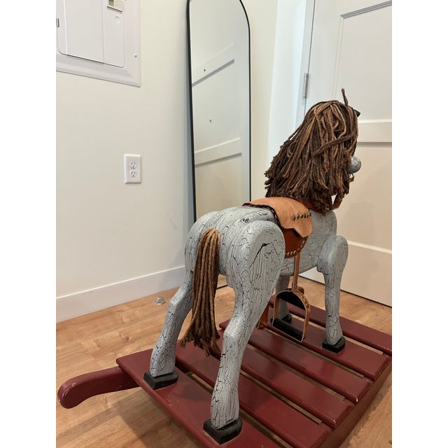 Large Vintage Folk Art Wooden Rocking Horse For Sale In Boston - Image 6 of 8
