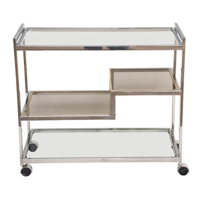 Italian Modern Drinks Cart or Bar Trolley of Chrome and Brass For Sale - Image 9 of 15