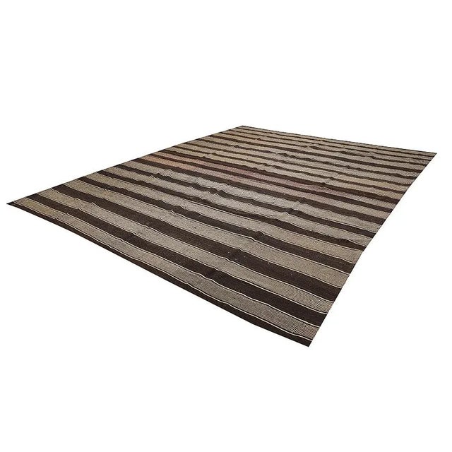 Mid-Century Modern Vintage Brown Kilim Rug For Sale - Image 3 of 7