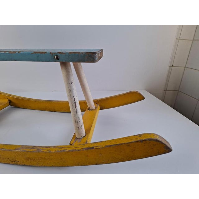 Wood Mid-Century Hand-Painted Wooden Rocking Horse, Czechoslovakia, 1960s For Sale - Image 7 of 16