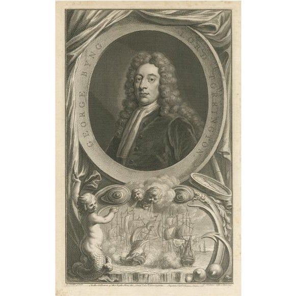 Jacobus Houbraken, Antique Portrait of Admiral of the Fleet George Byng, 1st Viscount Torrington, Print For Sale - Image 6 of 6