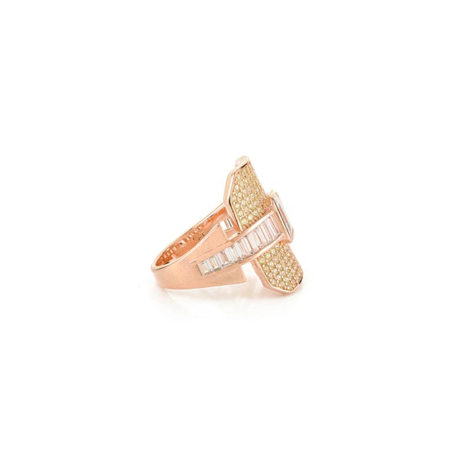 Not Yet Made - Made To Order Rose Gold Plated Art Deco Ring With Emerald Cut & Baguette Cubic Zirconia - Size 7 For Sale - Image 5 of 10