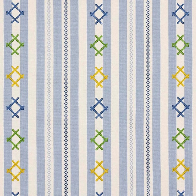 Schumacher Rhodes Stripe Fabric in Sky For Sale In Charlotte - Image 6 of 6