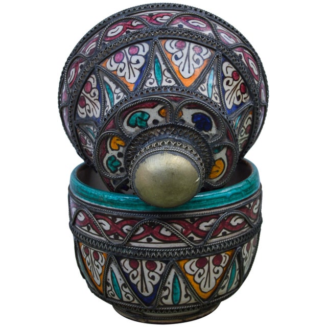 Teal Early 20th Century Andalusian Ceramic Box W/ Filigree For Sale - Image 8 of 10