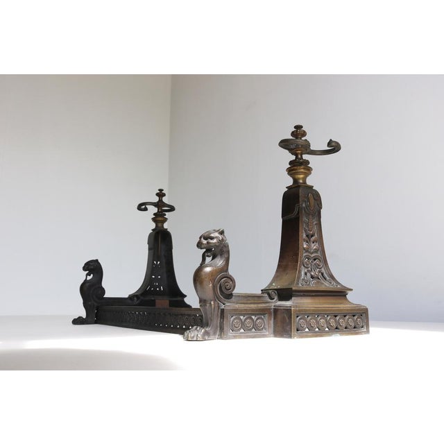 Antique French Lion Griffin Fireplace Fender Set with Integrated Tool Holders, 19th Century, Set of 3 For Sale - Image 4 of 13