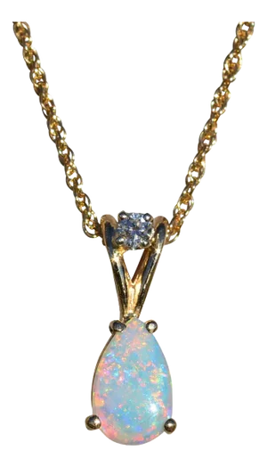 The Bessemer: Ladies 14K Gold Necklace set with Australian Opal and Diamond
