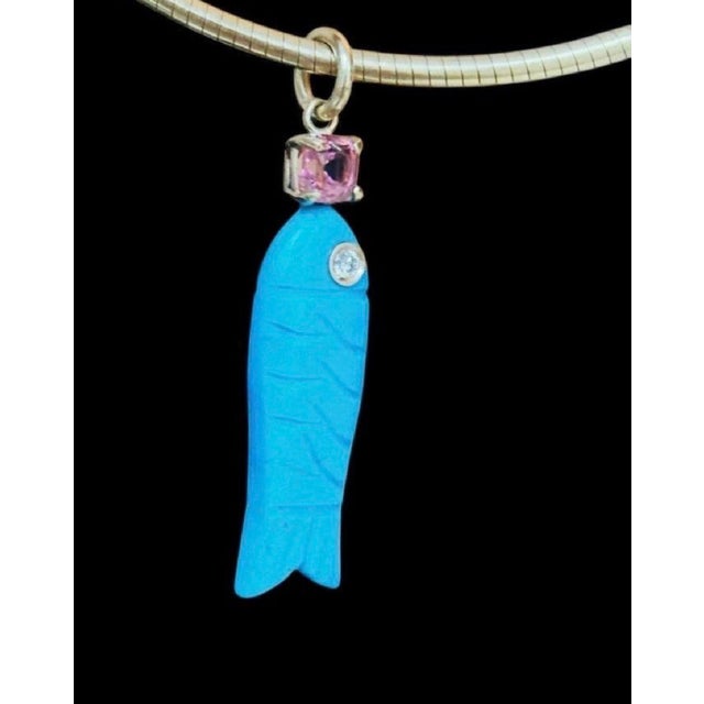 Metal Perfect Lapis Poisson Pendant With Diamond and Pink Tourmaline For Sale - Image 7 of 7