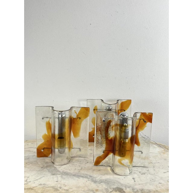 Large Mid-Century Murano Glass Wall Lamps, 1960s, Set of 3 For Sale - Image 6 of 15