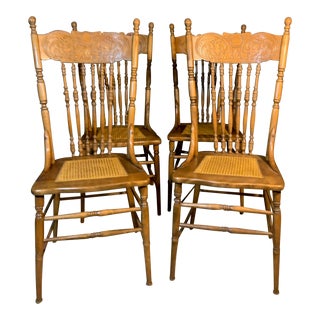 Early 1900s Antique Pressed Back Chairs - Set of 4 For Sale