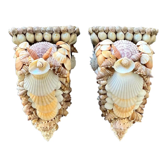 Vintage Coastal Shell Encrusted Brackets - A Pair For Sale