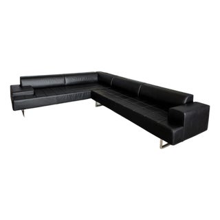 Quadra Black Leather Sectional Sofa by Poltrona Frau, 2005 For Sale
