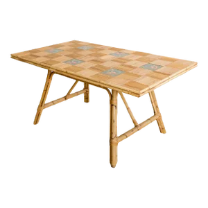 1950s Audoux Minet + Roger Capron Bamboo + Tile Dining Table