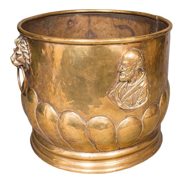 Antique Coal Bucket, French Brass, Fireside Fuel Basket, Petrus Ramus, Victorian For Sale