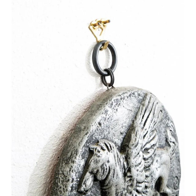 Gray Mid Century Modern Wall Hanging Relief Greek Round Pegasus Pendant Art Plaques For Sale - Image 8 of 9