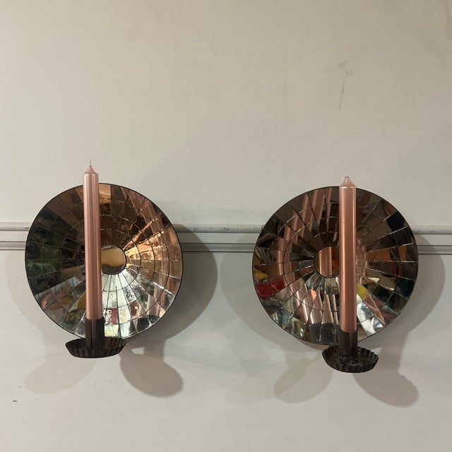 Pair of Antique Mirrored Wall Sconces Candles Tin Reflector Primitive Americana For Sale - Image 10 of 10