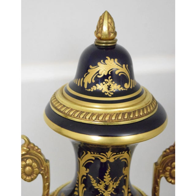 Pair Vintage Sevres Porcelain Bronze Mounted Urns For Sale In Philadelphia - Image 6 of 12