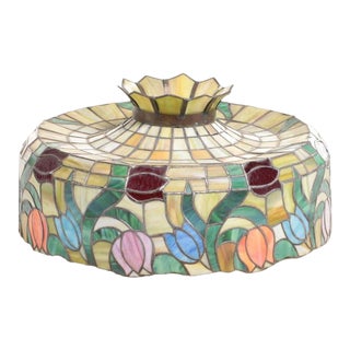 Vintage Tiffany Style Floral Slag Glass Pendant Light For Sale