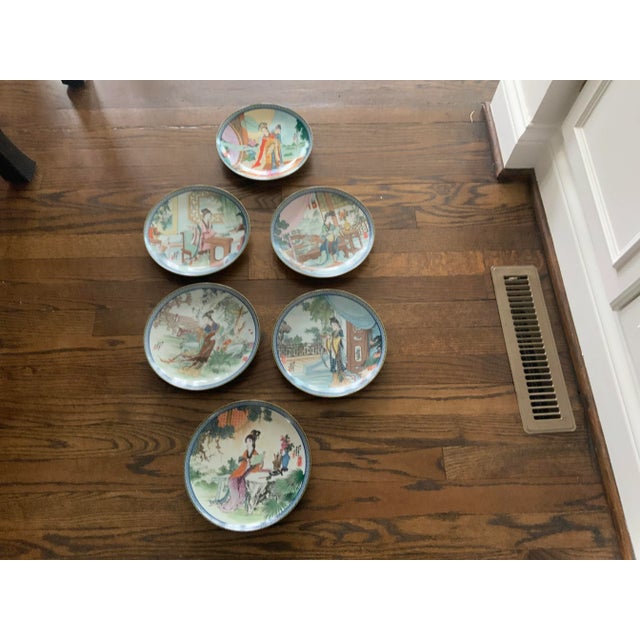 1980s Imperial Jingdezhen Porcelain Beauties of the Red Mansion 6 Plate Set For Sale - Image 13 of 13