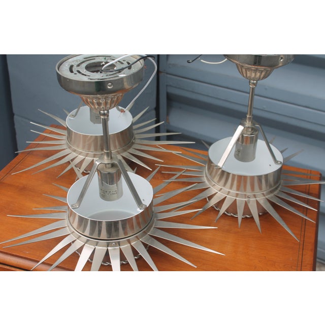 1970's Mid Century Modern Ultra High Quality Celestial Starburst Nickel Pendant Ceiling Fixtures From Miami Beach Alexander Hotel Set of 3 For Sale - Image 10 of 18