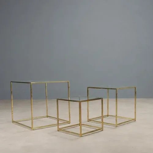 Metal Vintage Coffee Tables in Brass and Glass, Italy, 1960s, Set of 3 For Sale - Image 7 of 8