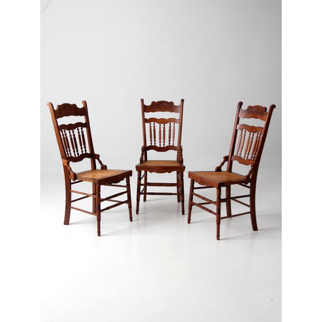 Antique Eastlake Revival Cane Seat Dining Chairs Set of 3 For Sale - Image 9 of 16