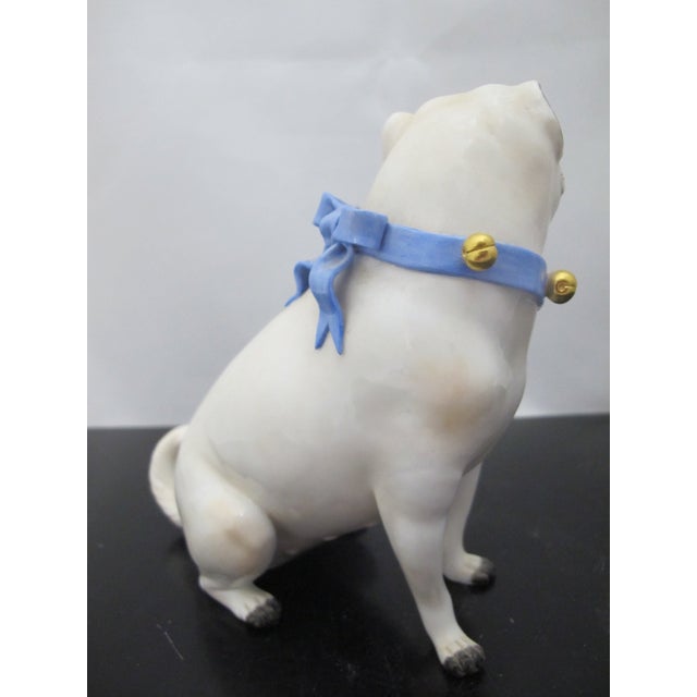 Ceramic Meissen Porcelain Pug Dog With Blue Collar & Gold Bells Figurine Statue For Sale - Image 7 of 10