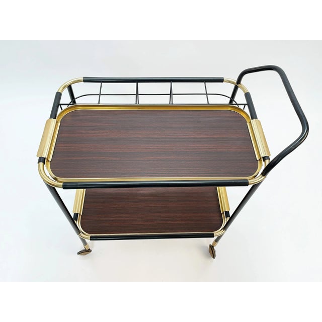 1960s Mid-Century Mahogany Bar Cart with Trays and Bottle Holder by Ico Parisi, 1960s For Sale - Image 5 of 18