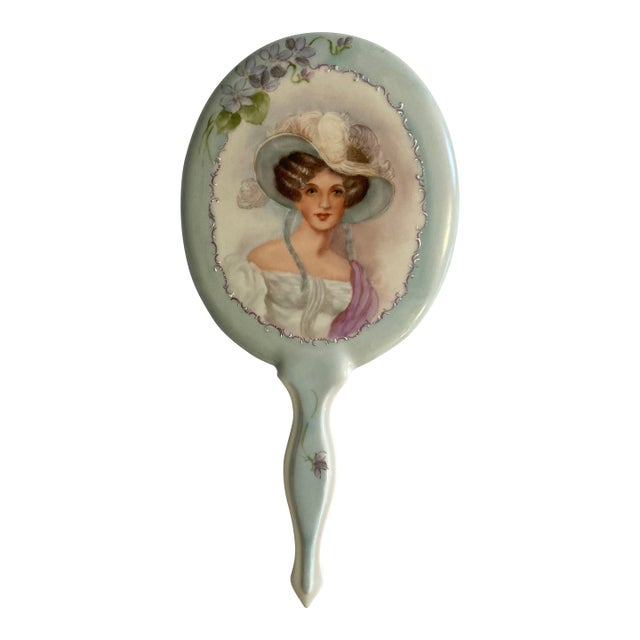 Vintage Hand-Painted Porcelain Vanity Mirror For Sale