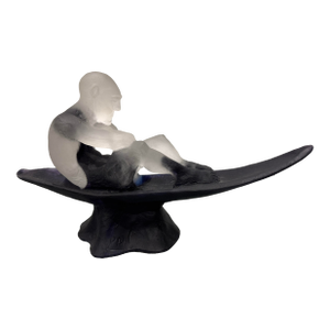 Large Cast Art Glass Man on Boat Signed Artglass Sculpture