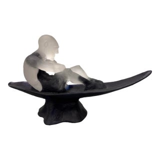 Large Cast Art Glass Man on Boat Signed Stephen Pon Art Glass Sculpture For Sale