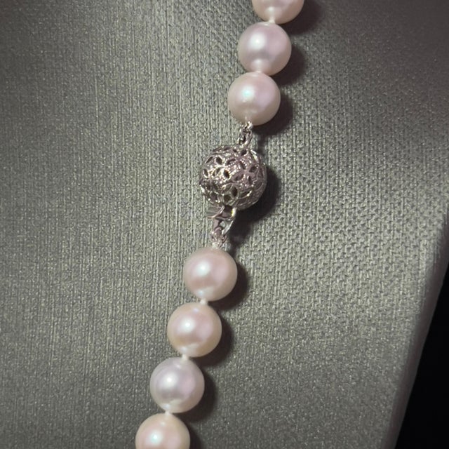 Akoya Pearl Diamond Necklace 22" 18k Gold 8.5 mm Certified For Sale - Image 4 of 12