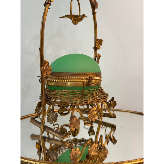 Antique French Opaline Casket Gilt Nest and Ivy Canopy Stand, Palais-Royal Taste, Uranium Glass For Sale - Image 4 of 18