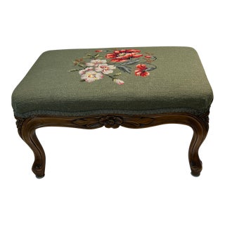 Vintage Needlepoint Footstool For Sale