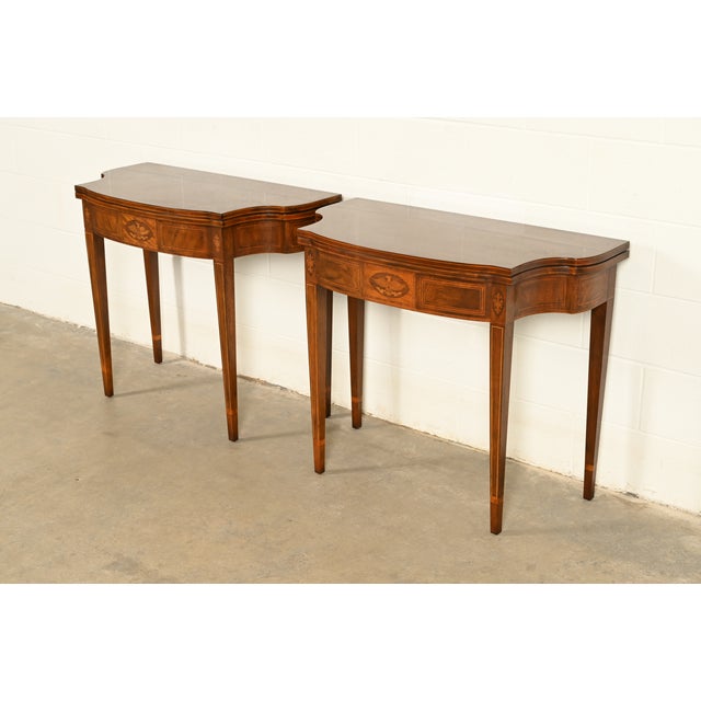 Baker Furniture Federal Inlaid Mahogany Flip-Top Consoles or Game Tables, Pair For Sale - Image 14 of 14