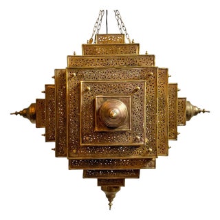 Vintage Brass Pyramid Triangle Pendant Light Large For Sale