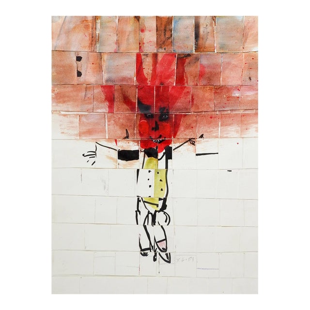 Contemporary Mixed Media Abstract Fire Figure Collage For Sale