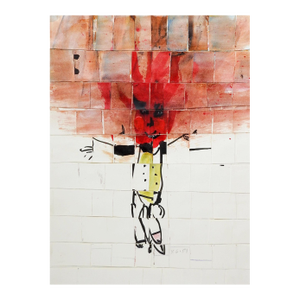 Contemporary Mixed Media Abstract Fire Figure Collage