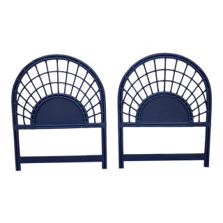 Palm Beach Navy Blue Faux Bamboo Twin Headboards - A Pair For Sale