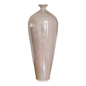 Vintage Iridescent Light Pink Bulbous Crackled Glazed Ceramic Vessel
