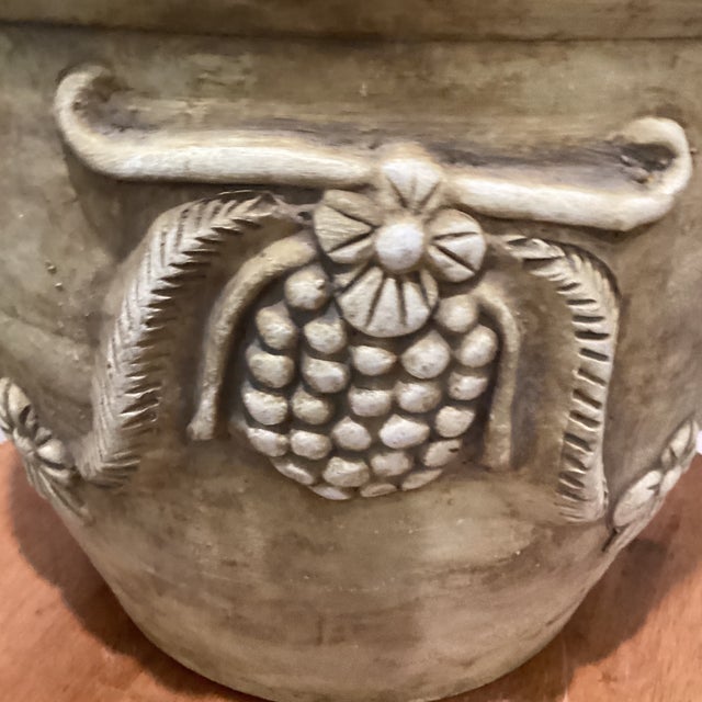 Olive Vintage Large Aged Finish Planter Roseville Style With Molded Grape and Leave Relief Design For Sale - Image 8 of 12