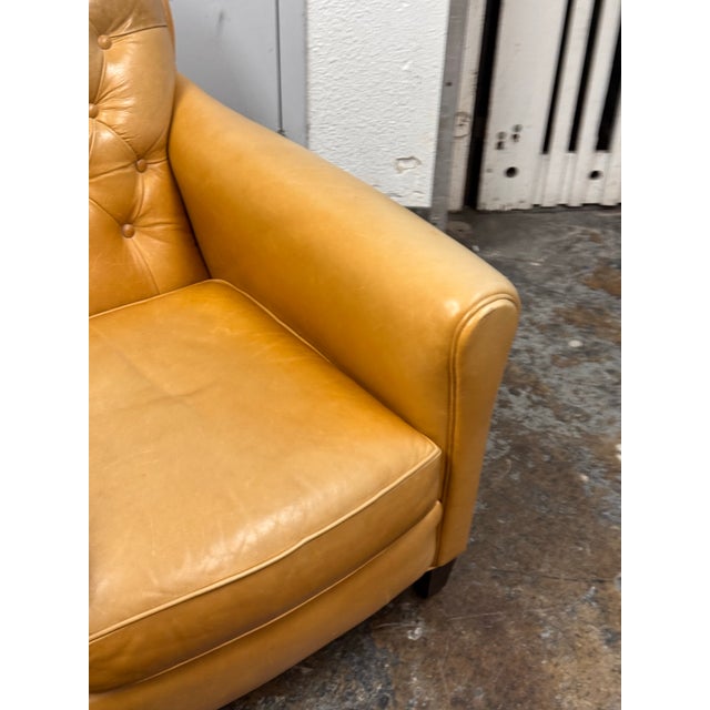 2010s Crate & Barrel Rollins Camel Leather Button-Tufted Chair + Ottoman For Sale - Image 5 of 12